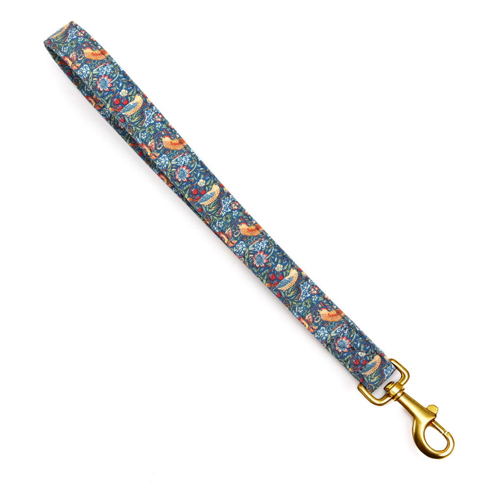 100% Cotton Adjustable Dog Lead Gold  Strawberry Thief front