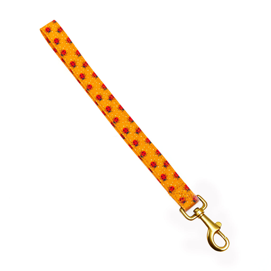 100% Cotton Adjustable Dog Lead Gold  Ladybug front
