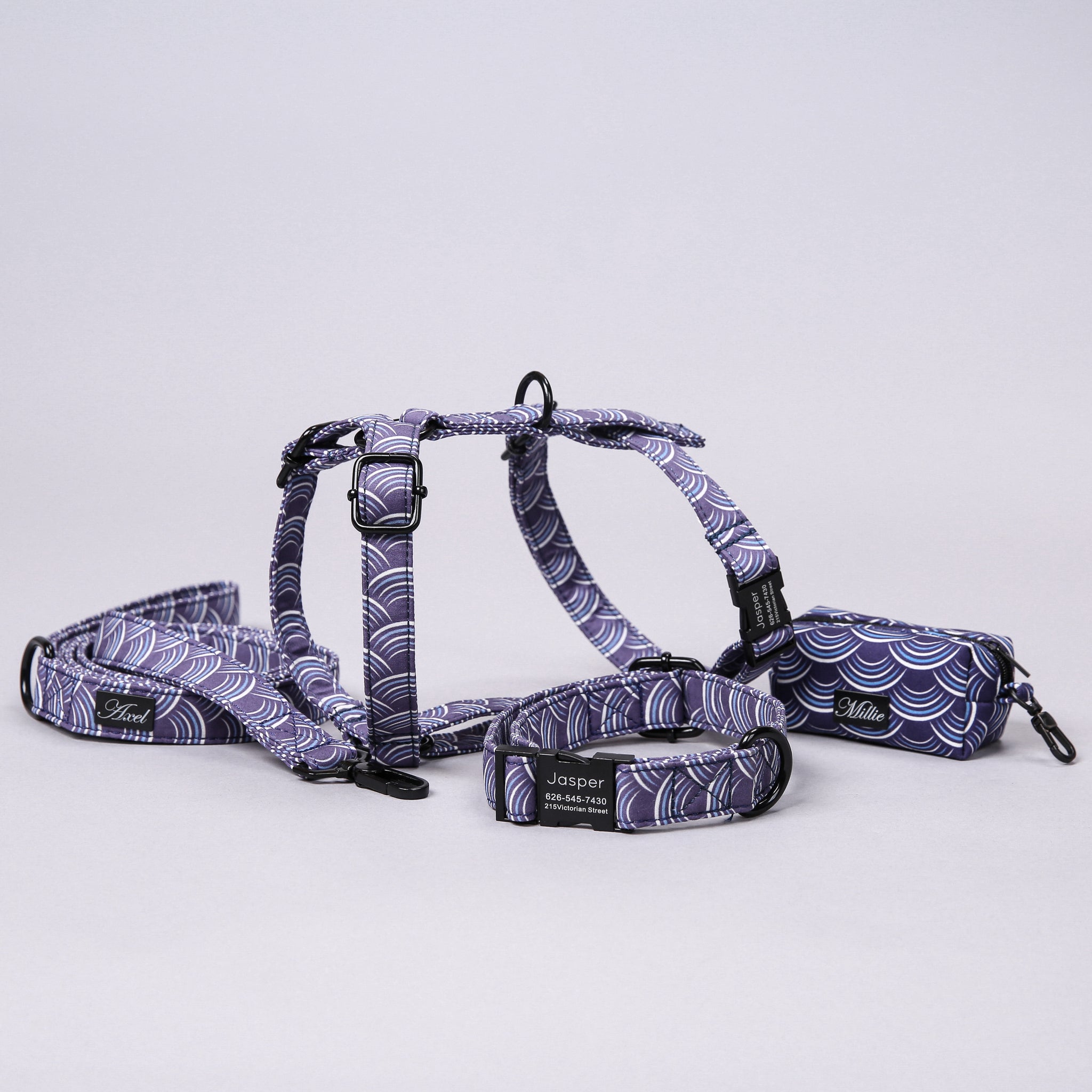 100% Cotton Adjustable Step-In Dog Harness Black - Moon Tide